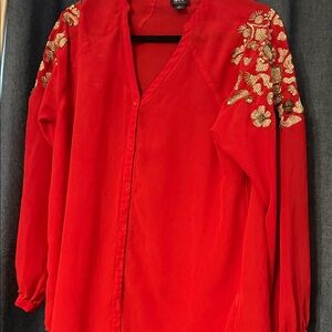 Elegant Red Embroidered Women's Blouse